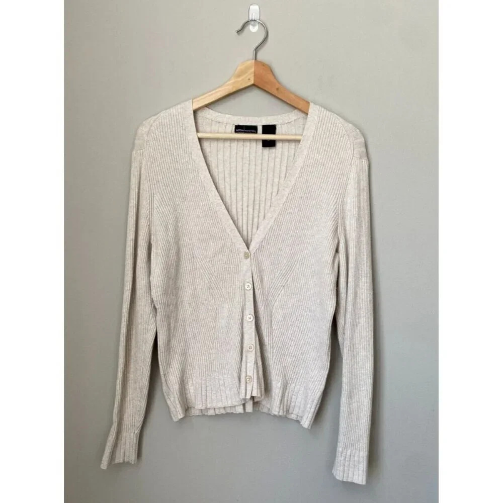 Moda International Women's Size XL Long Sleeve Knit Chic Trendy Beige Cardigan